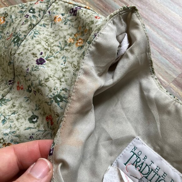 Northern Traditions Short Sleeve Dress 90s Layered Green Calico Floral Print - Picture 2 of 5